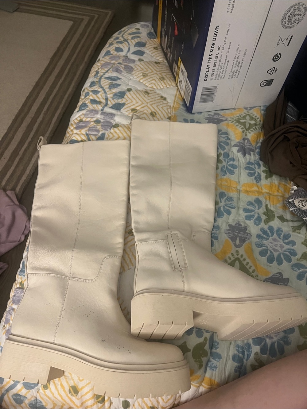 Women’s Cream Water Proof Platform Knee-High Boots